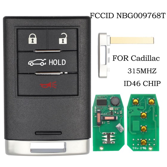 2010-2015 Cadillac SRX ATS XTS/ 4-Button 315Mhz Smart Key/ PN: 22856929 / NBG009768T (AFTERMARKET)